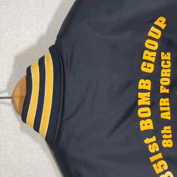 Bomber Jacket Men's Holloway WWII Air Force UK England Navy Blue Yellow Medium - Picture 3 of 14